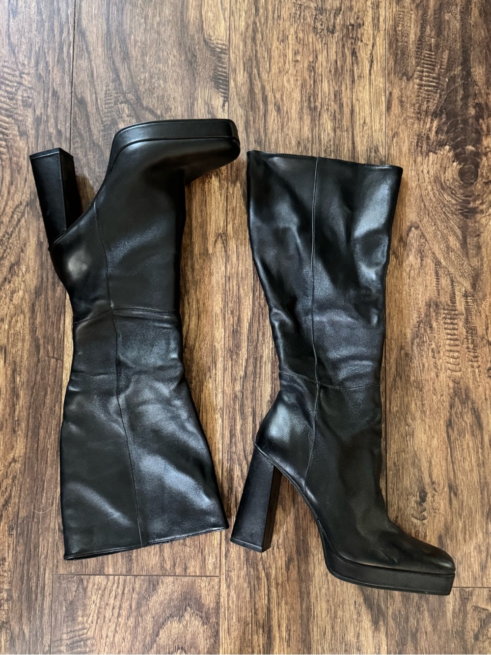 Steve Madden Black Platform Knee-High Block Heel Boots